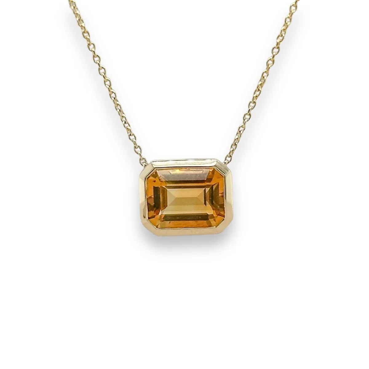 14K Y Gold 2.20ct 8x10mm Emerald Cut Citrine Pendant