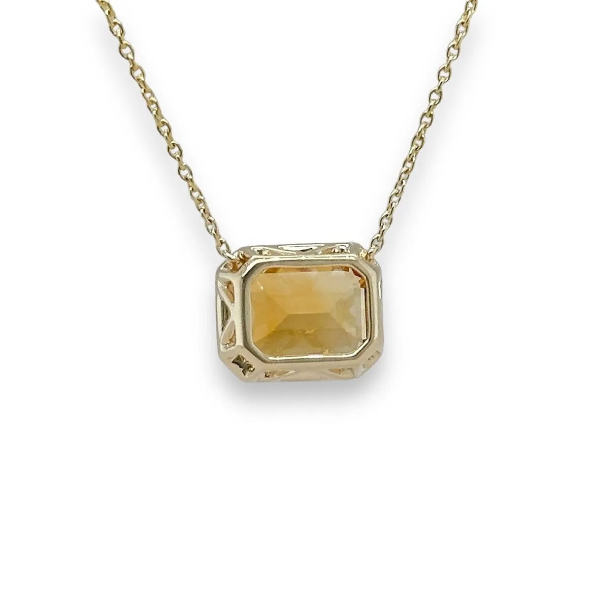 14K Y Gold 2.20ct 8x10mm Emerald Cut Citrine Pendant