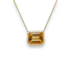 14K Y Gold 2.20ct 8x10mm Emerald Cut Citrine Pendant
