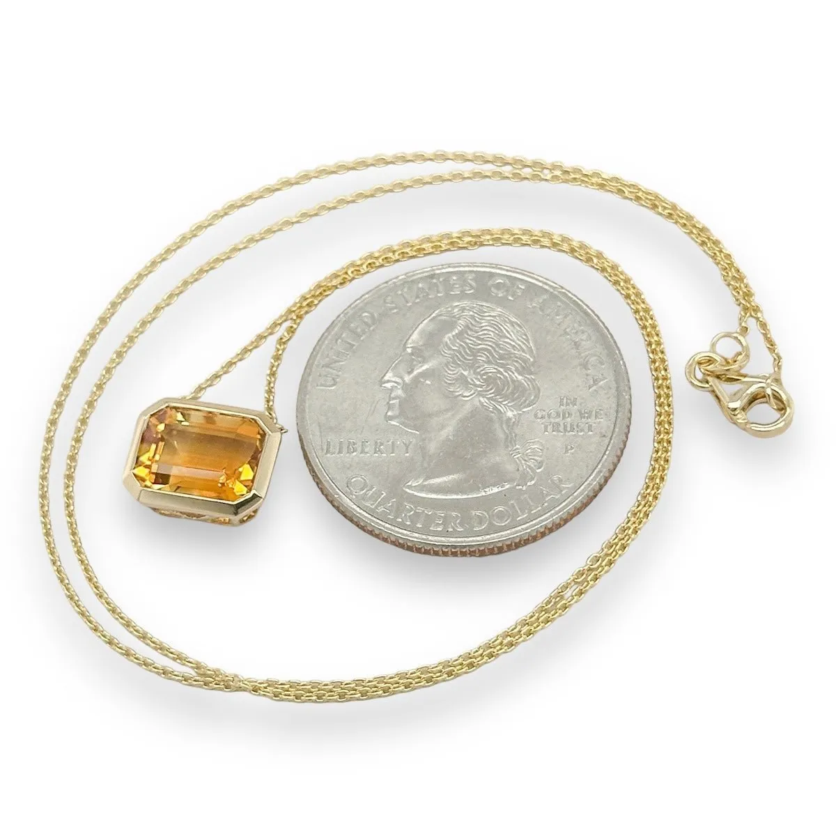 14K Y Gold 2.20ct 8x10mm Emerald Cut Citrine Pendant