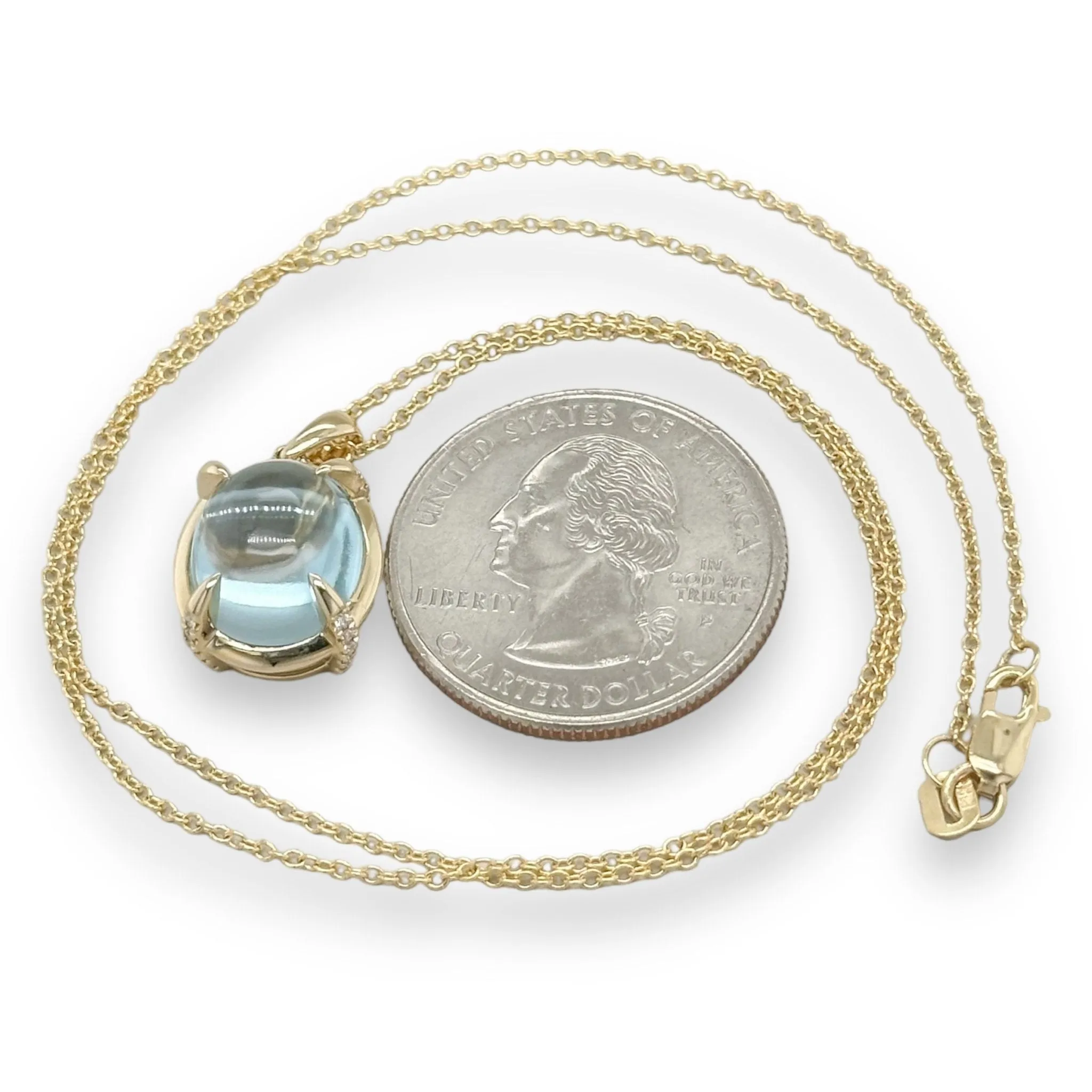 14K Y Gold 7.48ct Blue Topaz and 0.10cttw SI1/H Diamond Pendant