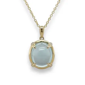14K Y Gold 7.48ct Blue Topaz and 0.10cttw SI1/H Diamond Pendant