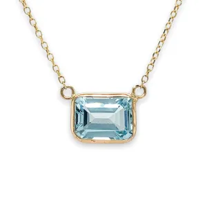 14K Y Gold 8X6mm Blue Topaz Pendant