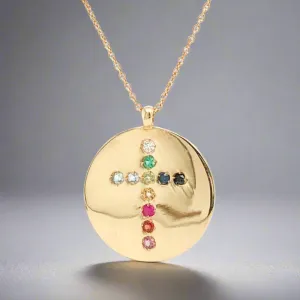 14K Y Gold Diamond & Multi-Gemstone Cross Disc Pendant
