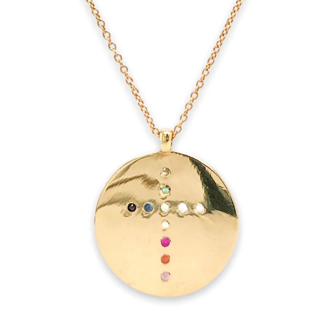 14K Y Gold Diamond & Multi-Gemstone Cross Disc Pendant