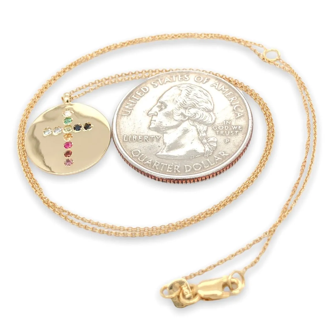 14K Y Gold Diamond & Multi-Gemstone Cross Disc Pendant