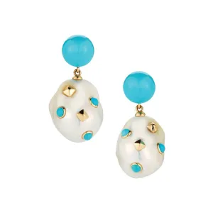 18k Gold Baroque Pearl Turquoise Lisbon Drop Earrings