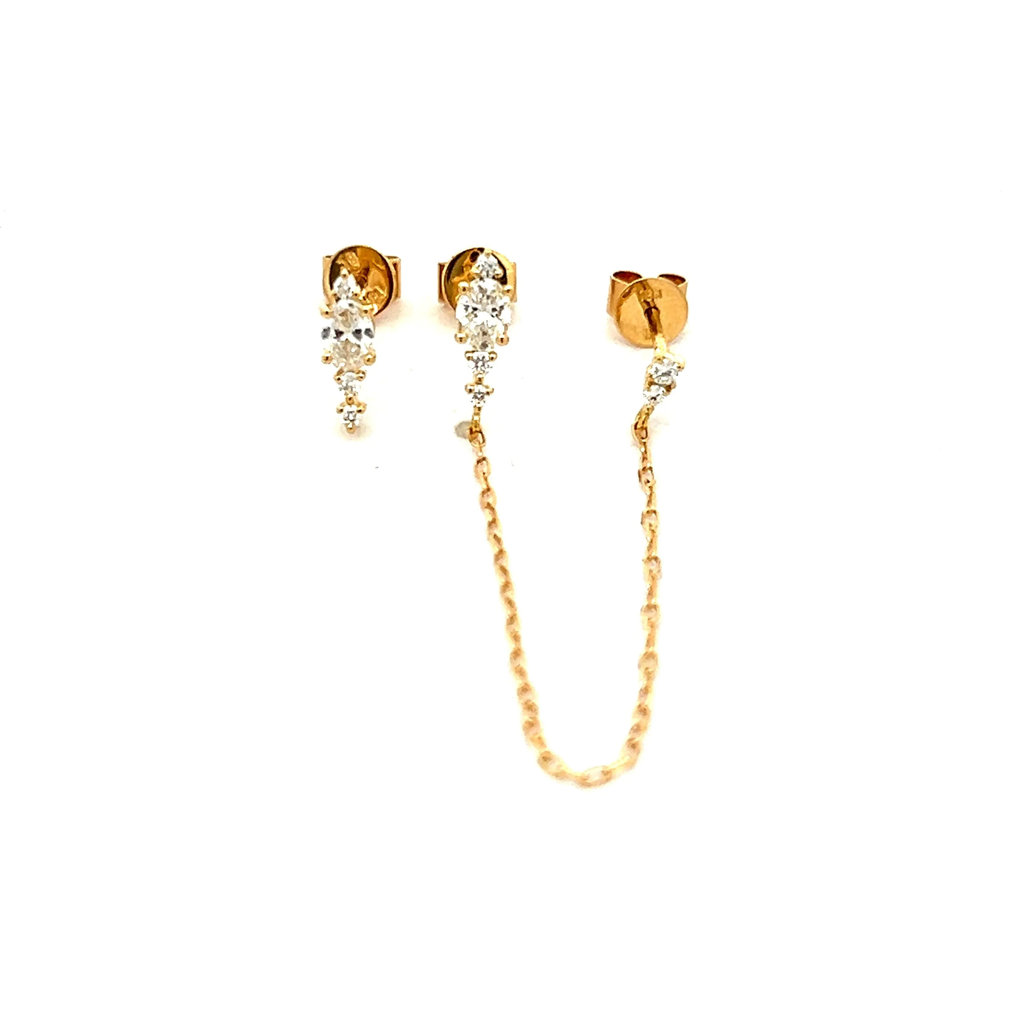 .31 Oval Diamond Chain Stud Earrings in 14k