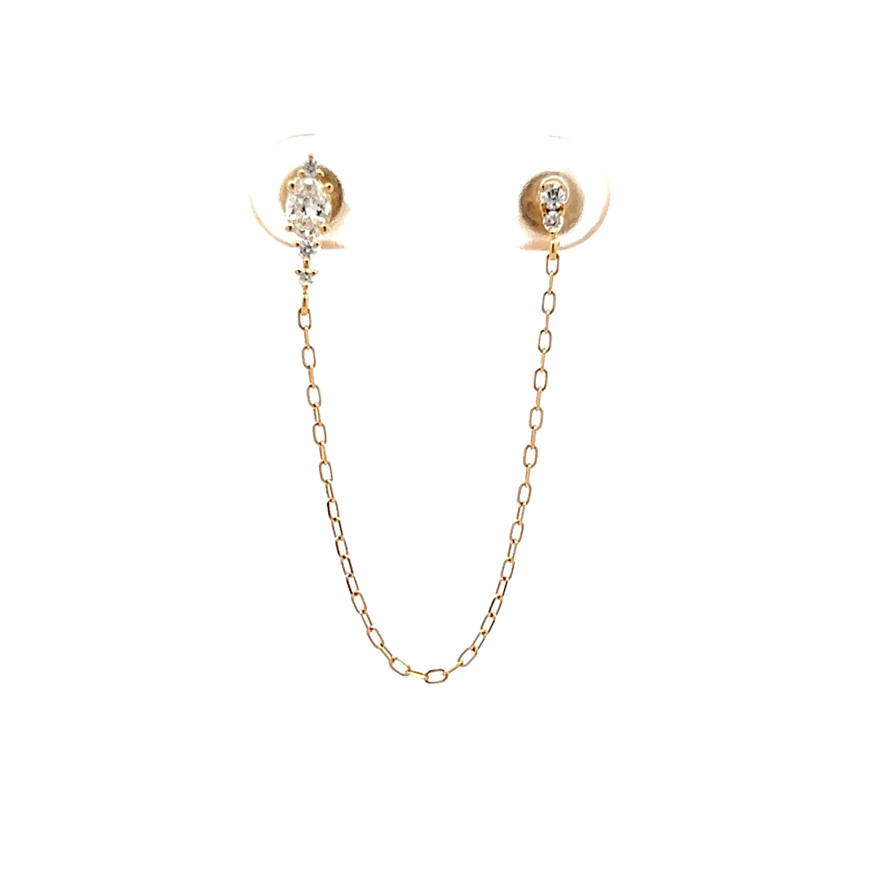 .31 Oval Diamond Chain Stud Earrings in 14k