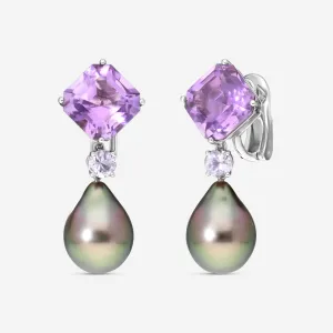Assael Platinum Amethyst & Tahitian Natural Color Cultured Pearl Detachable Drop Earrings ECO-TAM00004