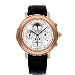 Audemars Piguet Jules Audemars Grande Complication 42mm Men's Watch - Ref: 25866OR.OO.D002CR.01 - White Chronograph Moonphase Dial in 18K Rose Gold Case, Black Alligator Strap