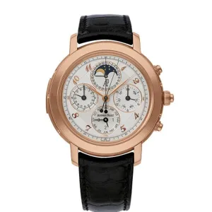 Audemars Piguet Jules Audemars Grande Complication 42mm Men's Watch - Ref: 25866OR.OO.D002CR.02 - White Chronograph Moonphase Dial in 18K Rose Gold Case, Black Alligator Strap