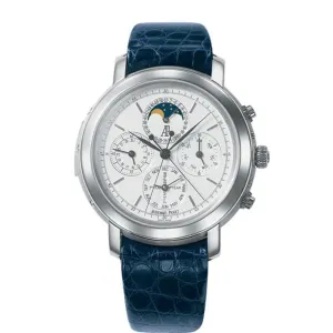 Audemars Piguet Jules Audemars Grande Complication 42mm Men's Watch - Ref: 25866PT.OO.D002CR.01 - White Chronograph Moonphase Dial in 18K White Gold Case, Blue Alligator Strap
