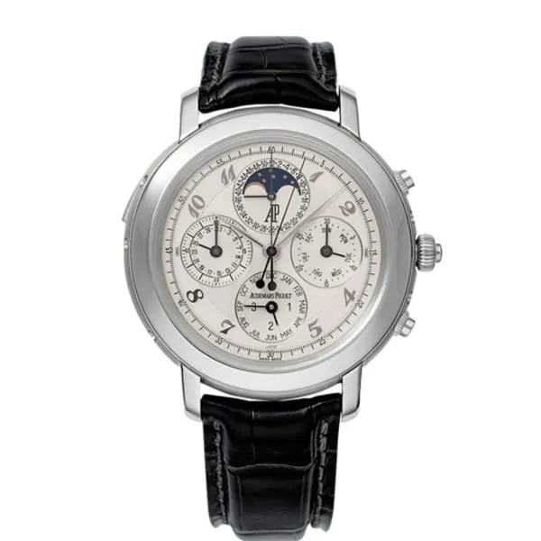 Audemars Piguet Jules Audemars Grande Complication 42mm Men's Watch - Ref: 25866PT.OO.D002CR.02 - White Chronograph Moonphase Dial in 18K White Gold Case, Black Alligator Strap