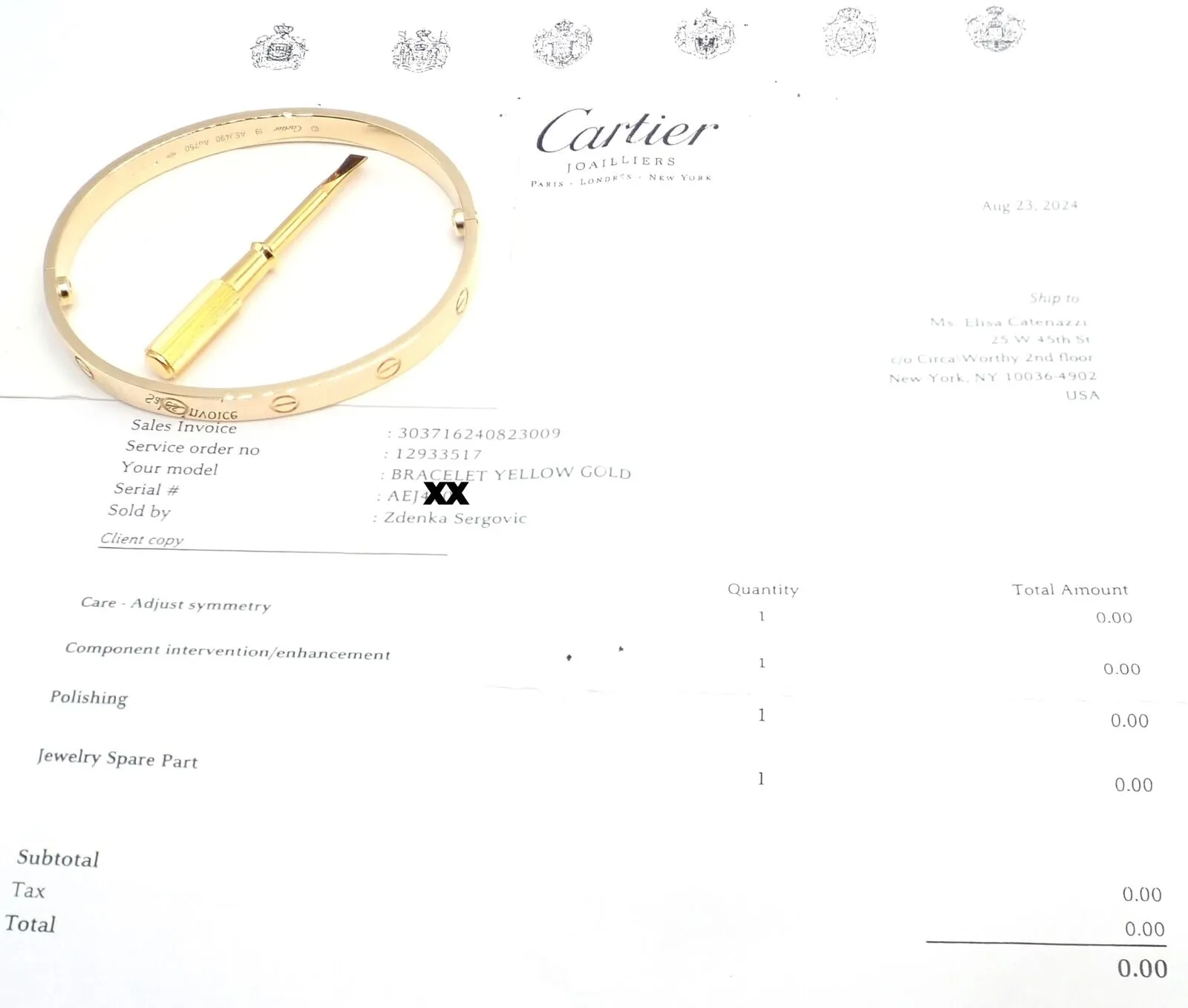 Authentic! Cartier 18k Yellow Gold Love Bangle Bracelet Size 19 Paper