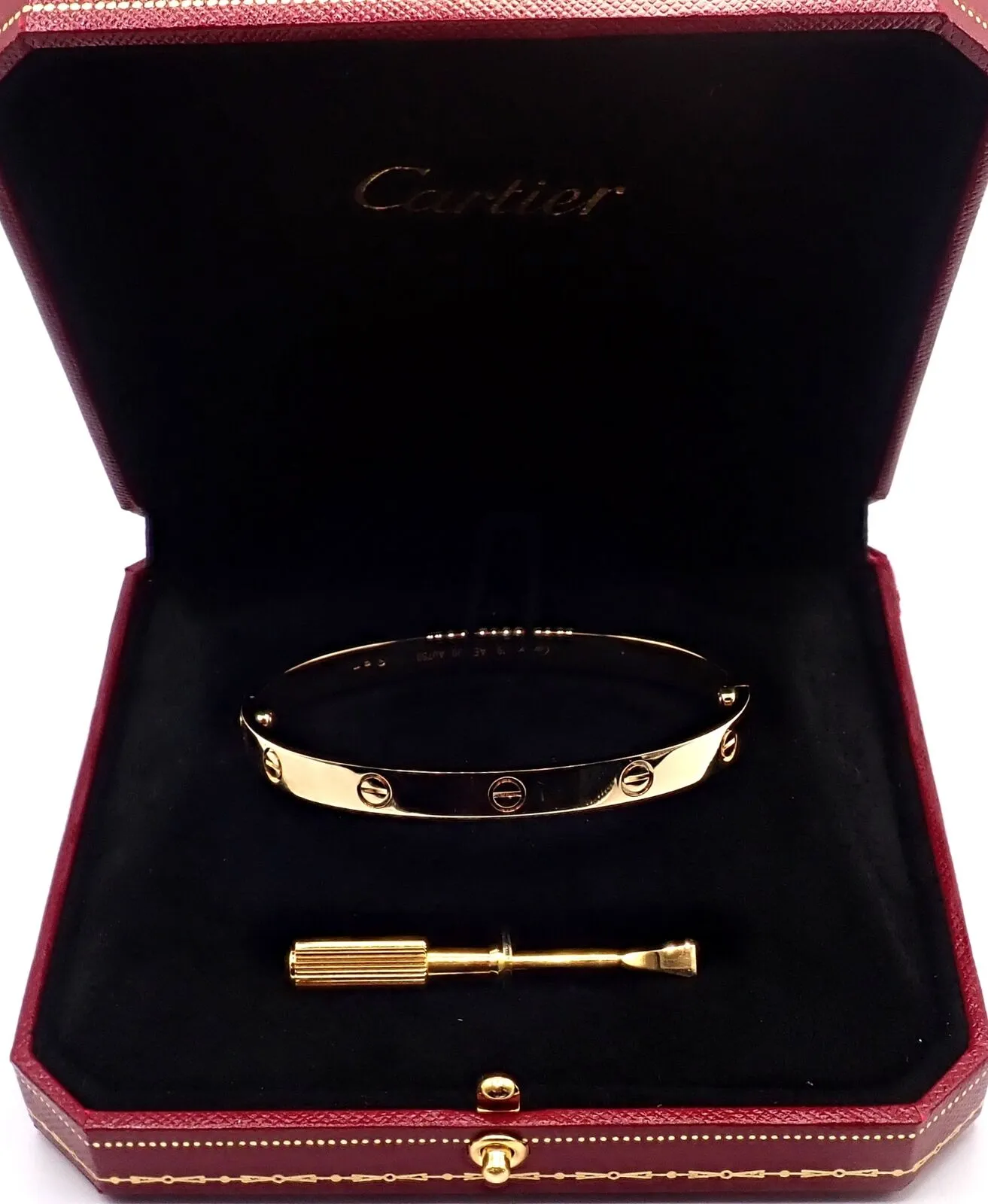 Authentic! Cartier 18k Yellow Gold Love Bangle Bracelet Size 19 Paper