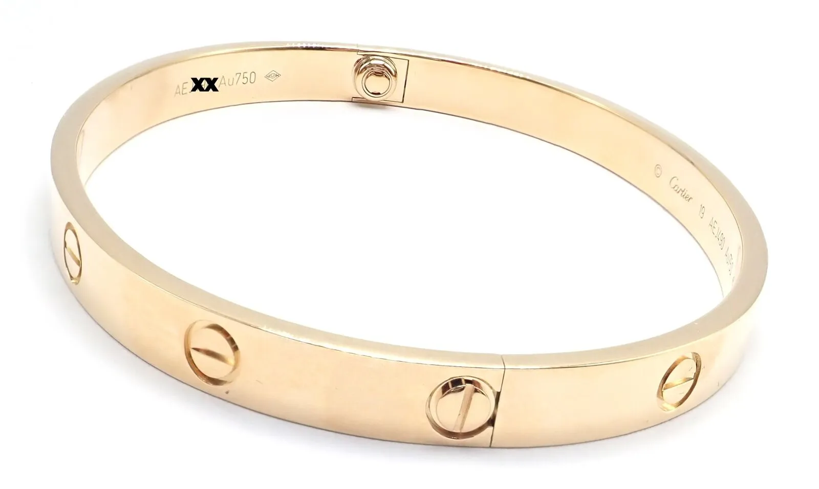 Authentic! Cartier 18k Yellow Gold Love Bangle Bracelet Size 19 Paper