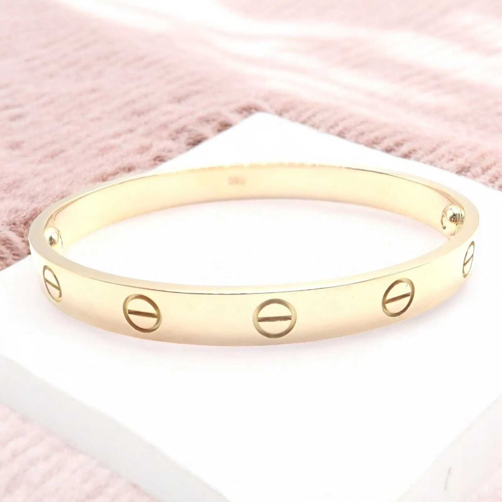 Authentic! Cartier 18k Yellow Gold Love Bangle Bracelet Size 19 Paper