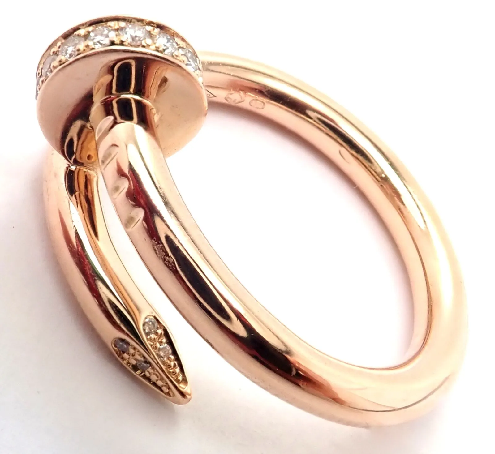 Authentic! Cartier Juste Un Clou 18k Rose Gold Diamond Nail Band Ring Size 53