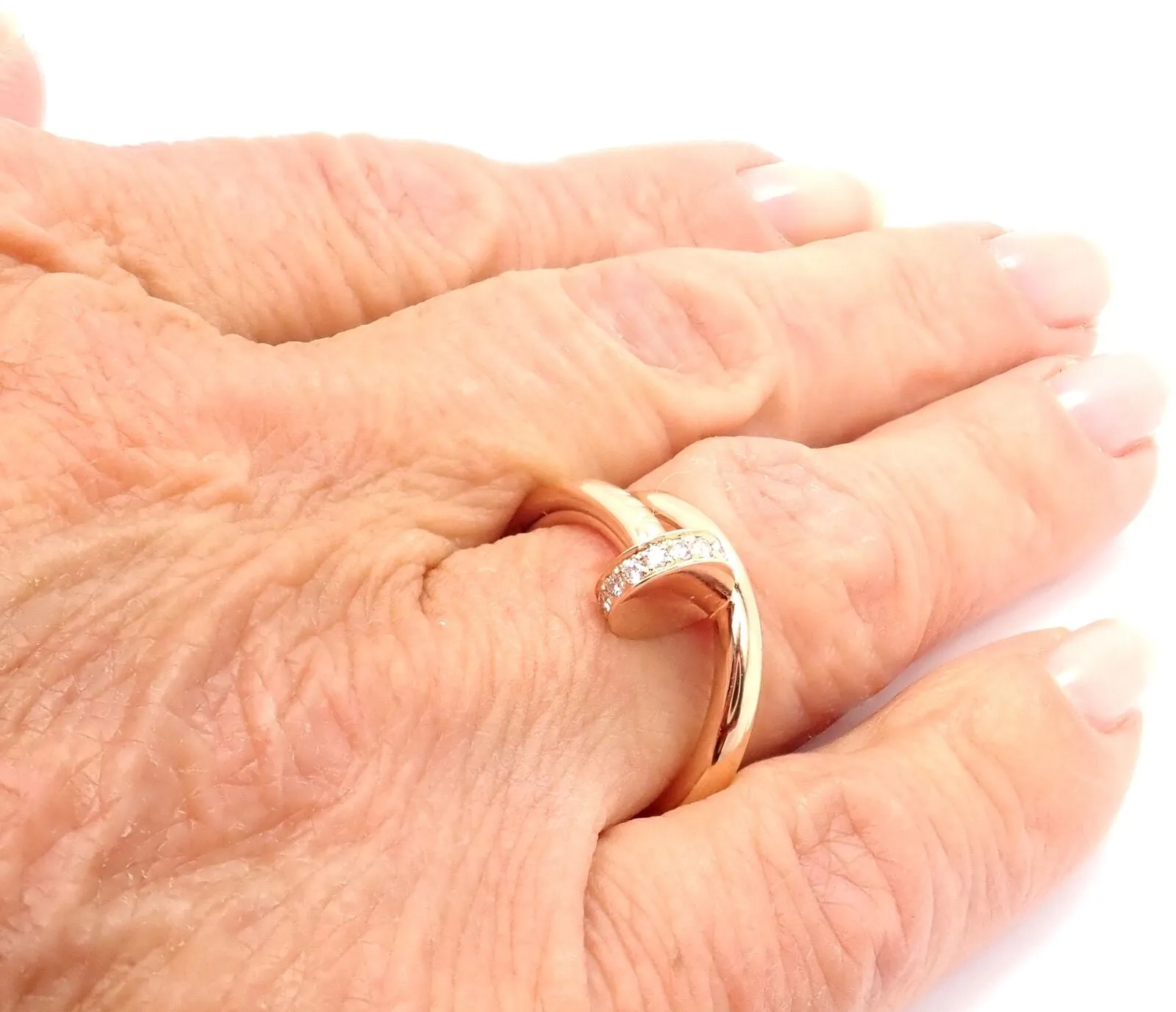 Authentic! Cartier Juste Un Clou 18k Rose Gold Diamond Nail Band Ring Size 53