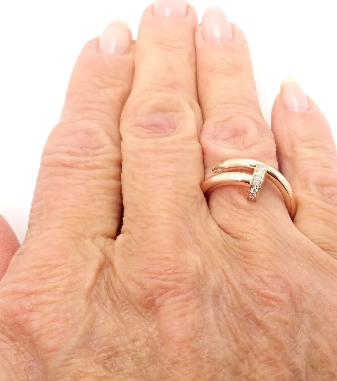 Authentic! Cartier Juste Un Clou 18k Rose Gold Diamond Nail Band Ring Size 53