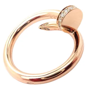 Authentic! Cartier Juste Un Clou 18k Rose Gold Diamond Nail Band Ring Size 53
