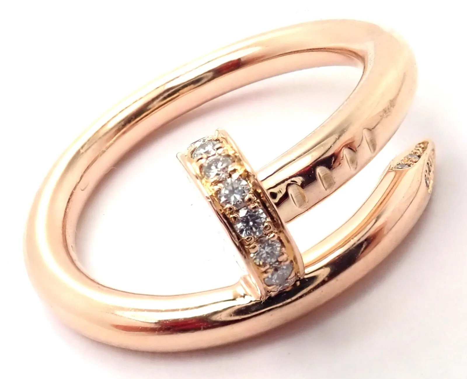 Authentic! Cartier Juste Un Clou 18k Rose Gold Diamond Nail Band Ring Size 53