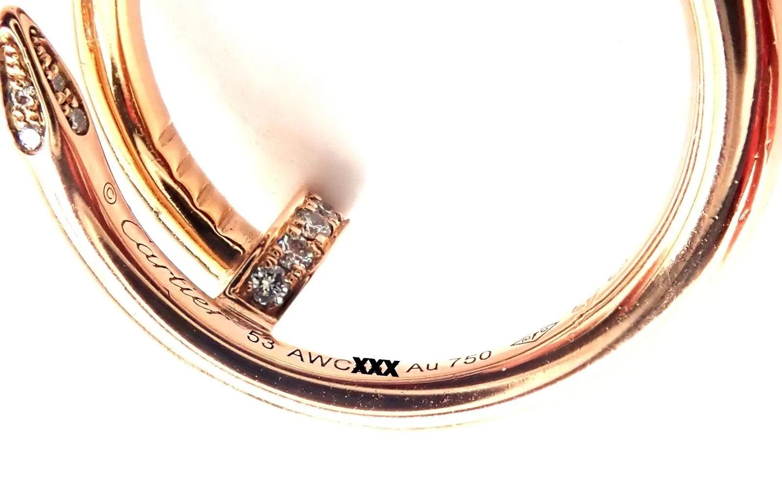 Authentic! Cartier Juste Un Clou 18k Rose Gold Diamond Nail Band Ring Size 53
