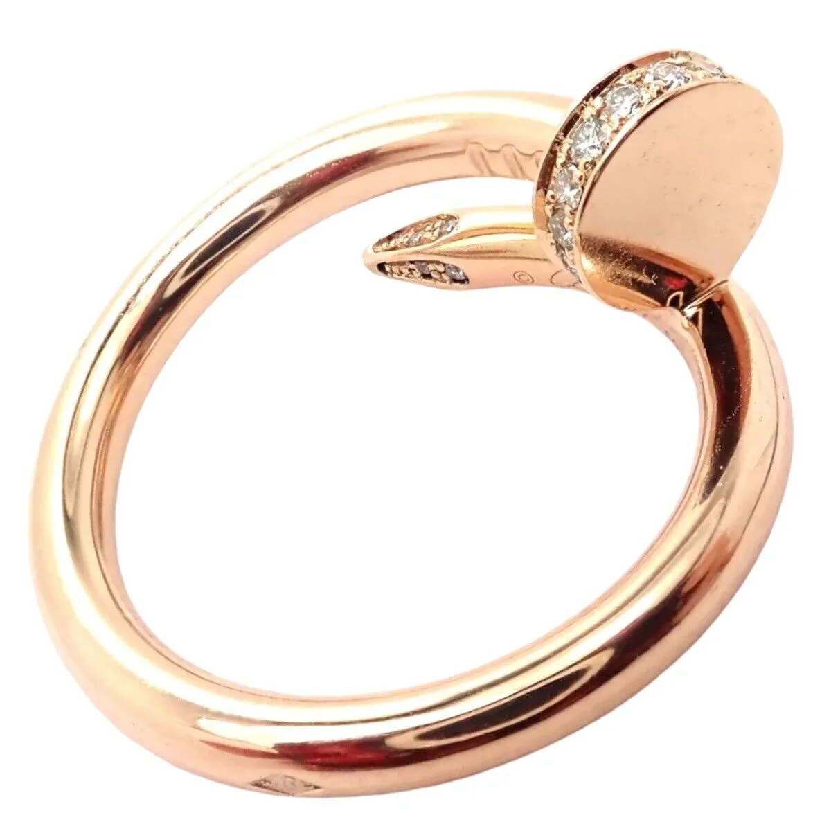 Authentic! Cartier Juste Un Clou 18k Rose Gold Diamond Nail Band Ring Size 53