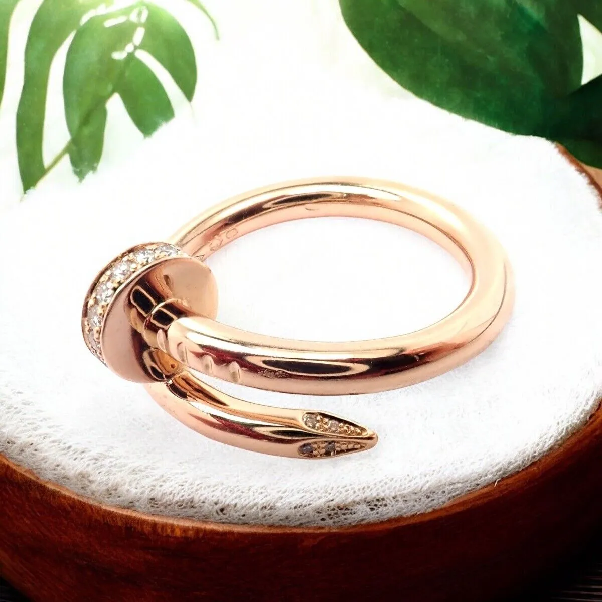 Authentic! Cartier Juste Un Clou 18k Rose Gold Diamond Nail Band Ring Size 53