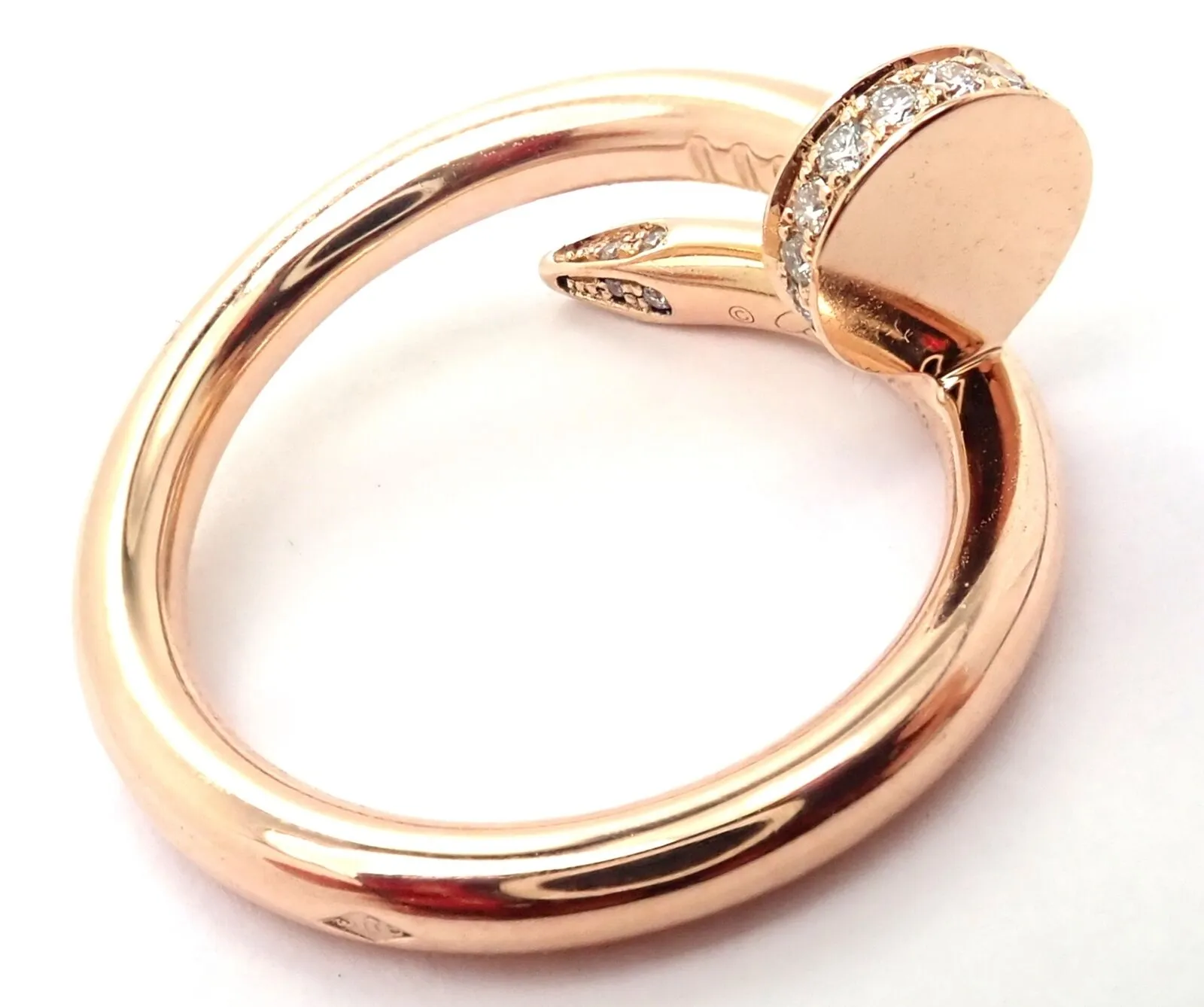Authentic! Cartier Juste Un Clou 18k Rose Gold Diamond Nail Band Ring Size 53