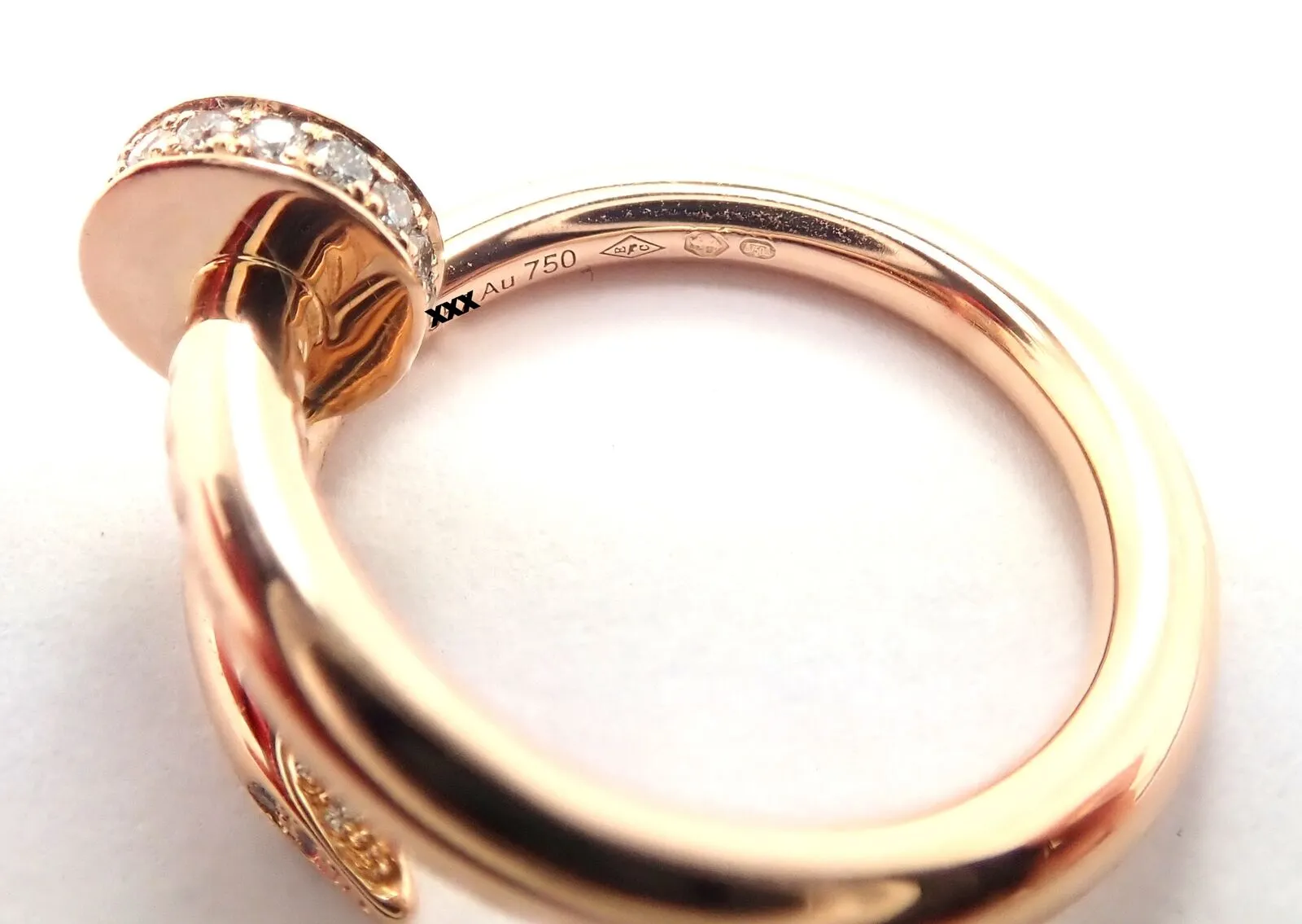 Authentic! Cartier Juste Un Clou 18k Rose Gold Diamond Nail Band Ring Size 53