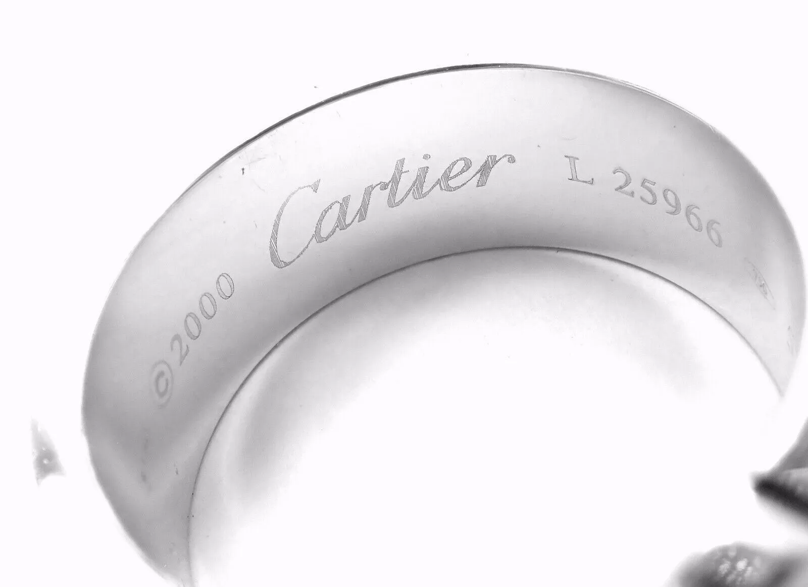 Authentic! Cartier Logo 18k White Gold Double C Motif Monogram Band Ring Sz 6.25