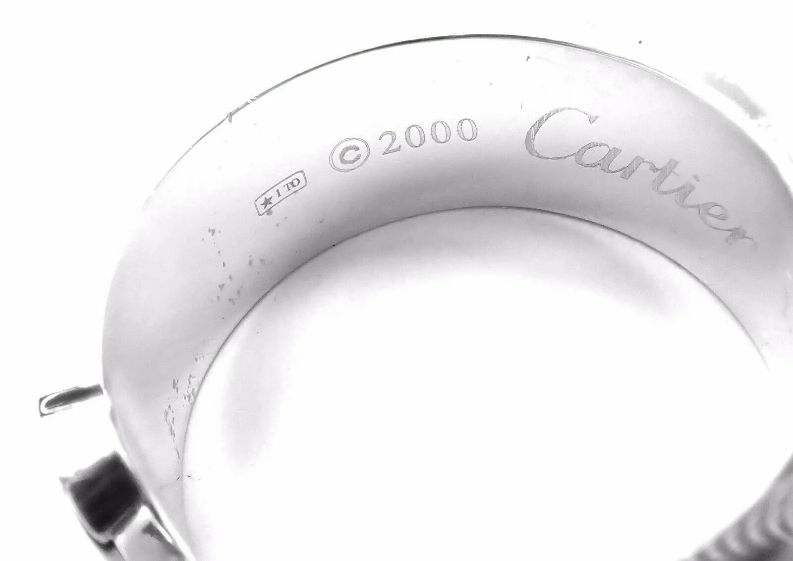 Authentic! Cartier Logo 18k White Gold Double C Motif Monogram Band Ring Sz 6.25