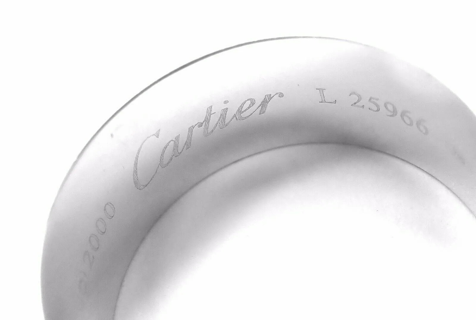 Authentic! Cartier Logo 18k White Gold Double C Motif Monogram Band Ring Sz 6.25