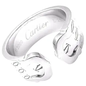 Authentic! Cartier Logo 18k White Gold Double C Motif Monogram Band Ring Sz 6.25