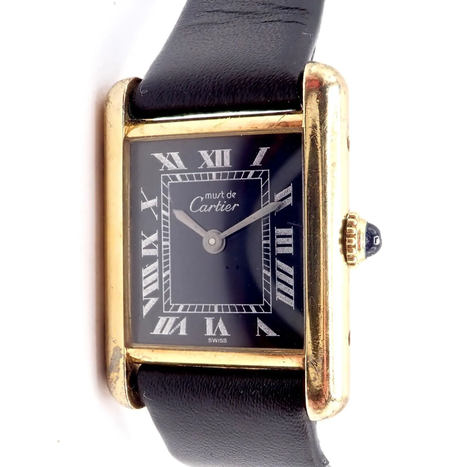 Authentic! Cartier Must De Silver 925 Argent Vermeil Manual Wind Watch