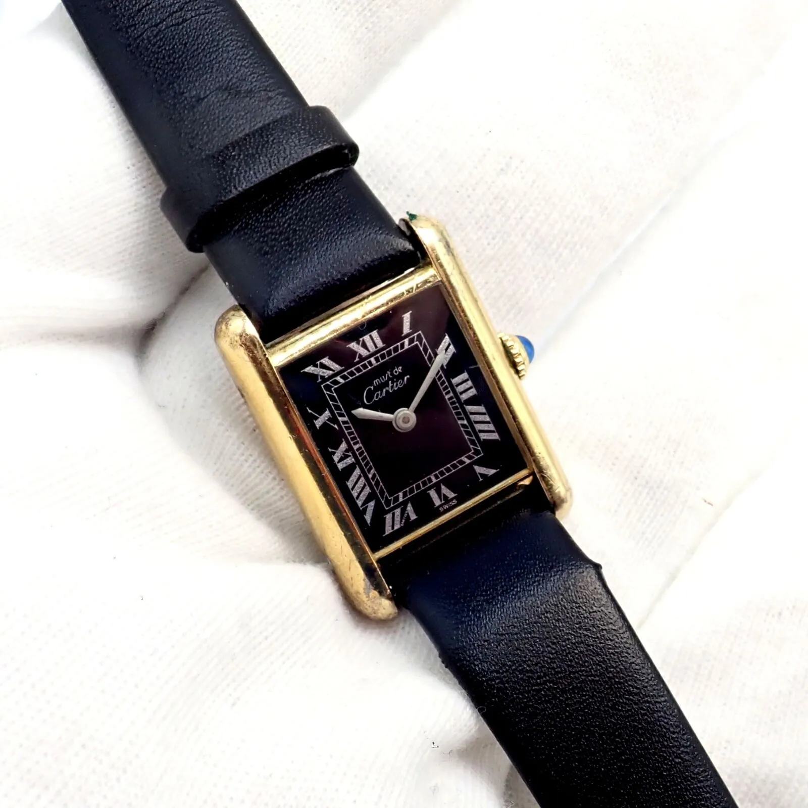 Authentic! Cartier Must De Silver 925 Argent Vermeil Manual Wind Watch