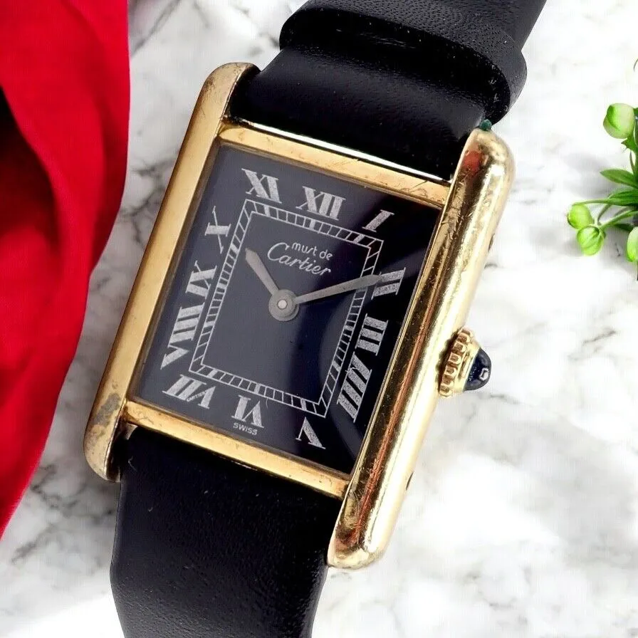 Authentic! Cartier Must De Silver 925 Argent Vermeil Manual Wind Watch