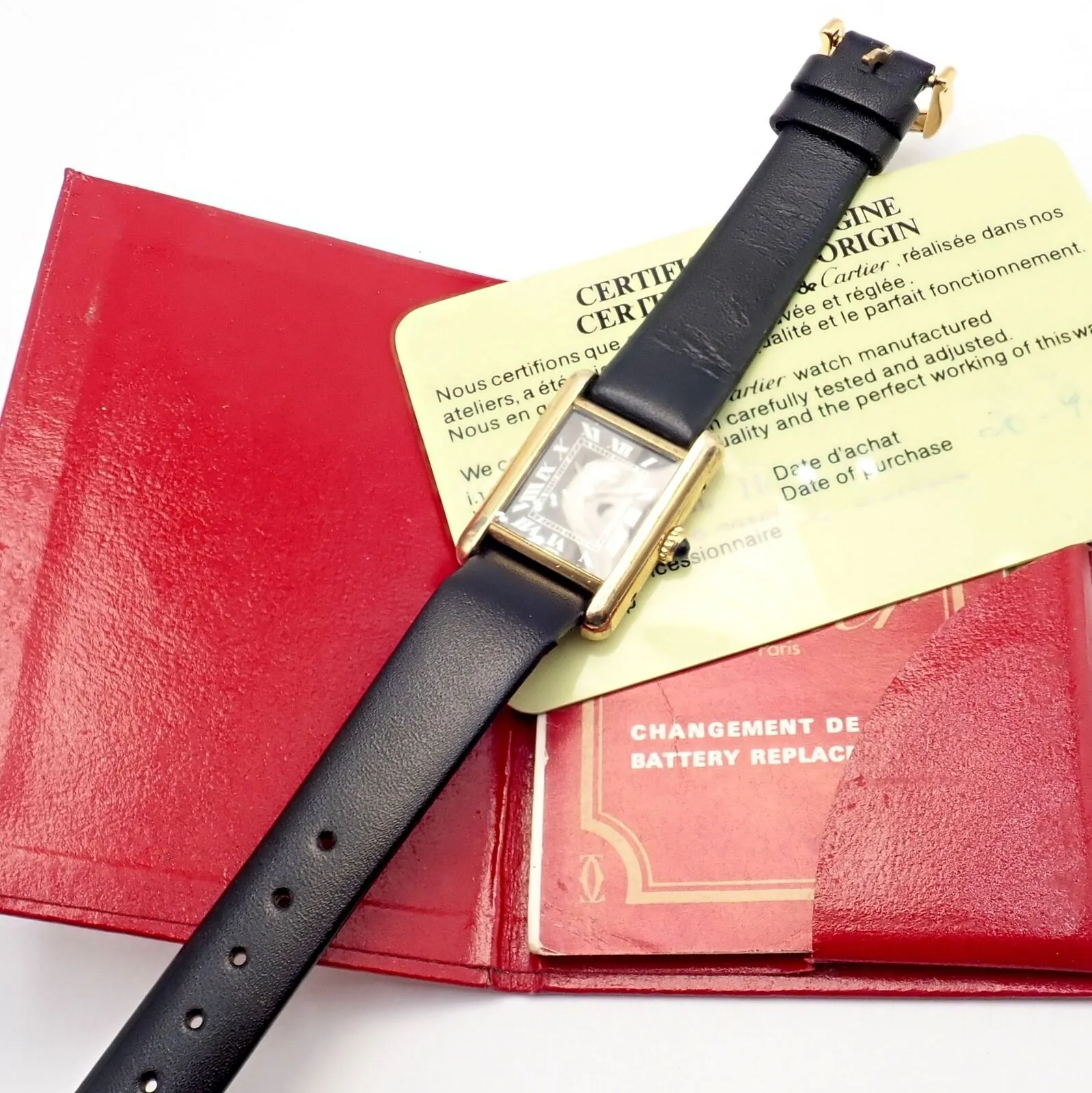 Authentic! Cartier Must De Silver 925 Argent Vermeil Manual Wind Watch