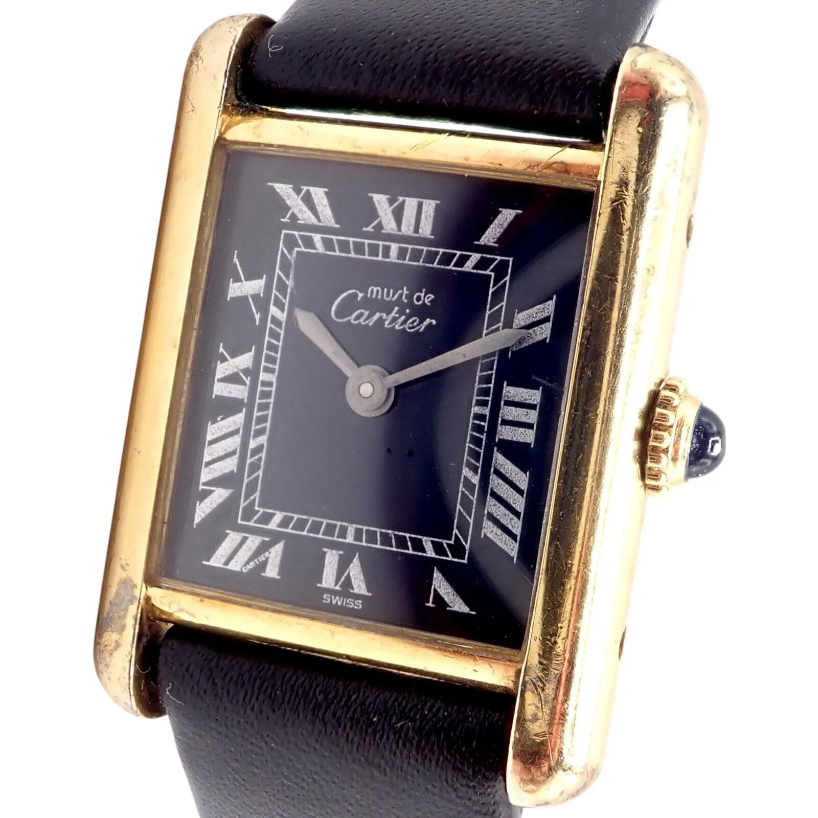 Authentic! Cartier Must De Silver 925 Argent Vermeil Manual Wind Watch