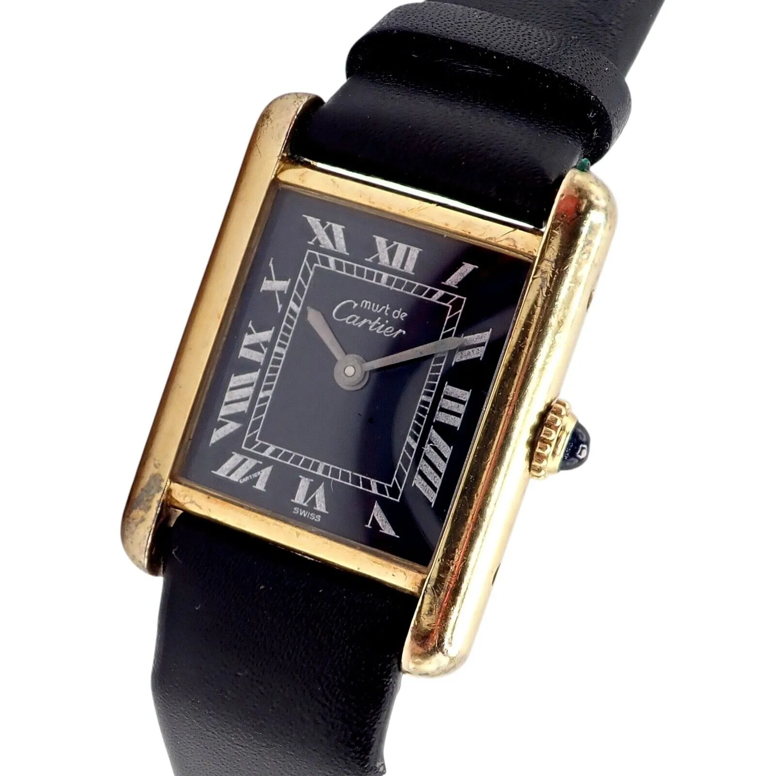 Authentic! Cartier Must De Silver 925 Argent Vermeil Manual Wind Watch