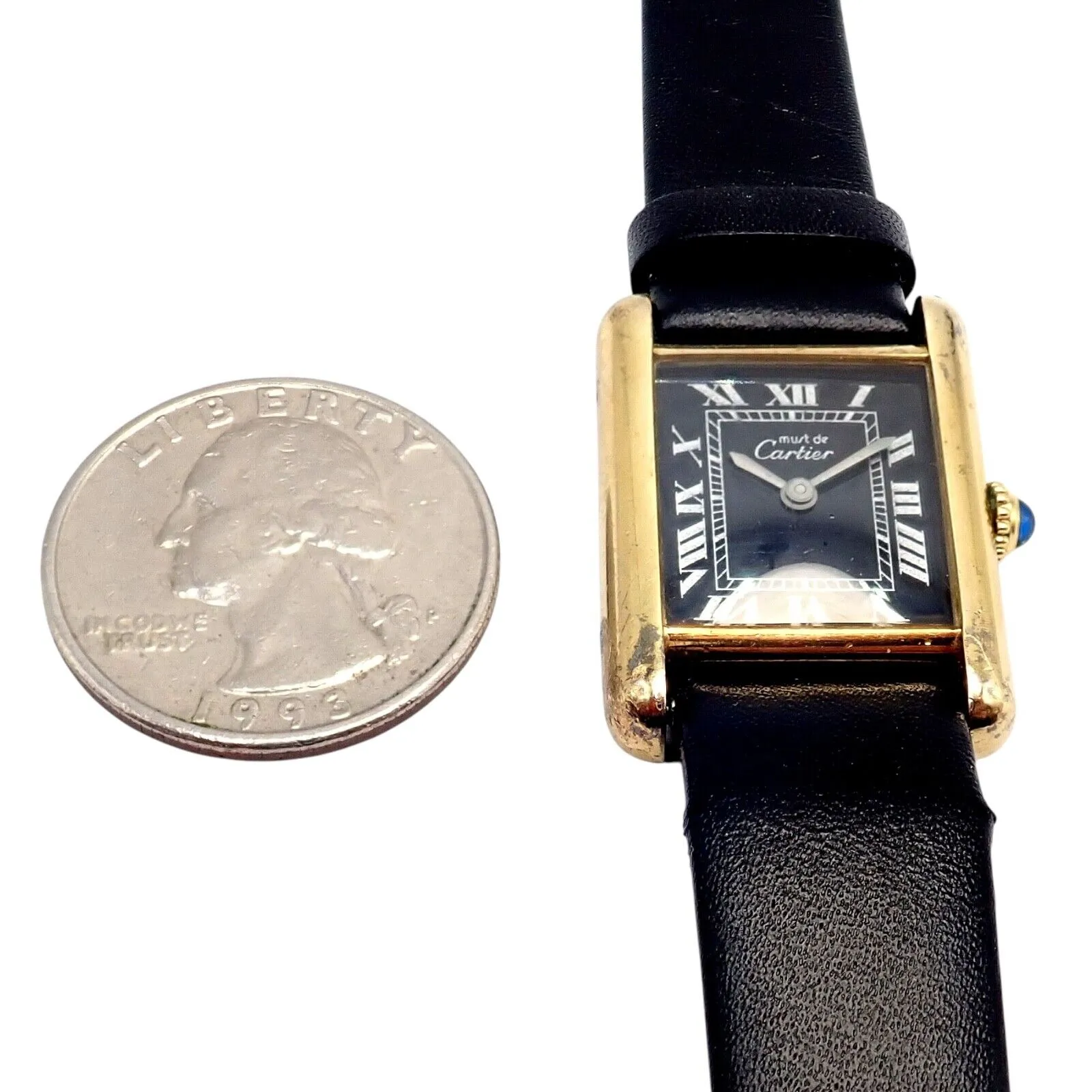 Authentic! Cartier Must De Silver 925 Argent Vermeil Manual Wind Watch