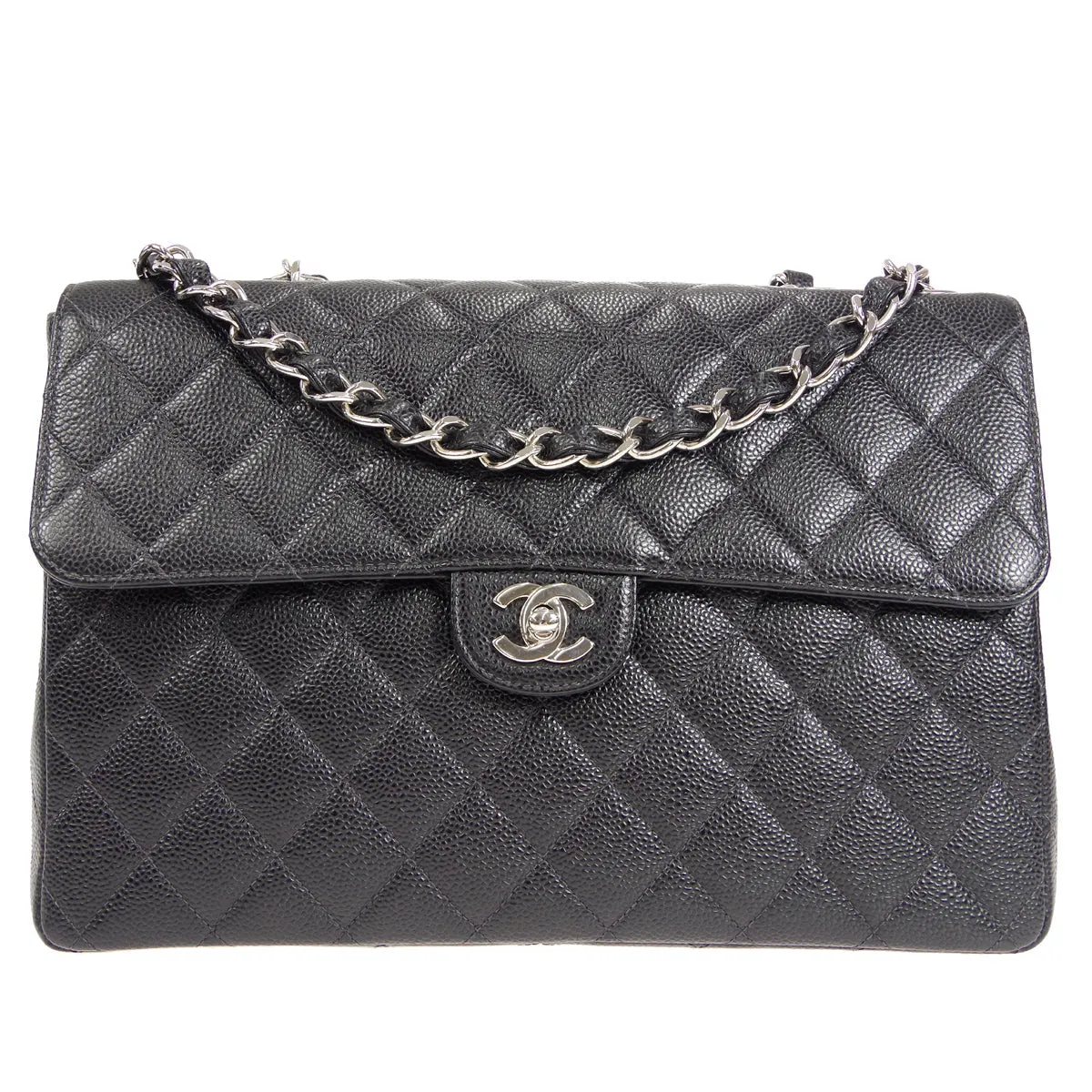 Chanel 2000-2001 Classic Flap Jumbo SHW Black Caviar