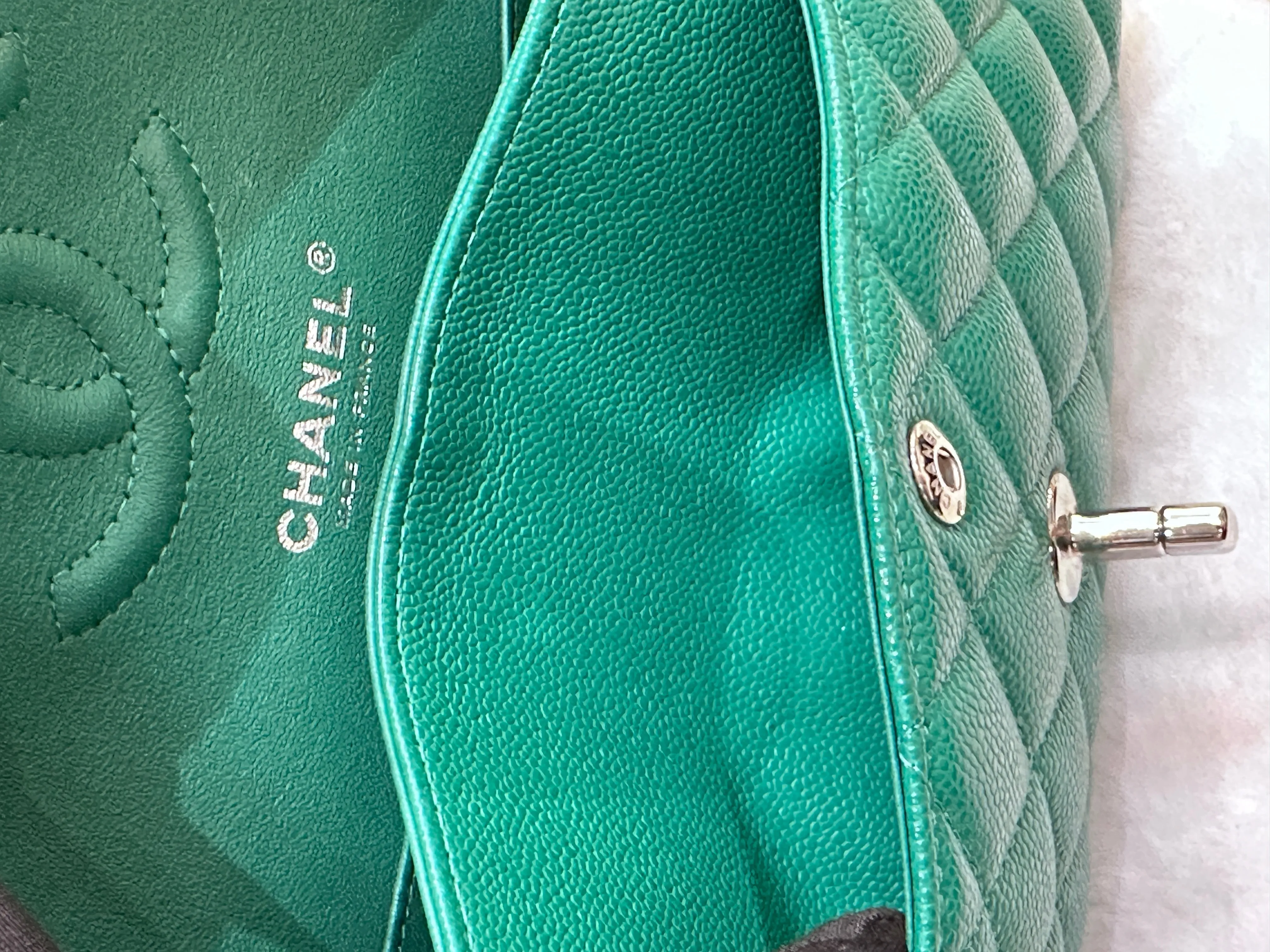 CHANEL 20B Green Classic Small Double Flap Bag