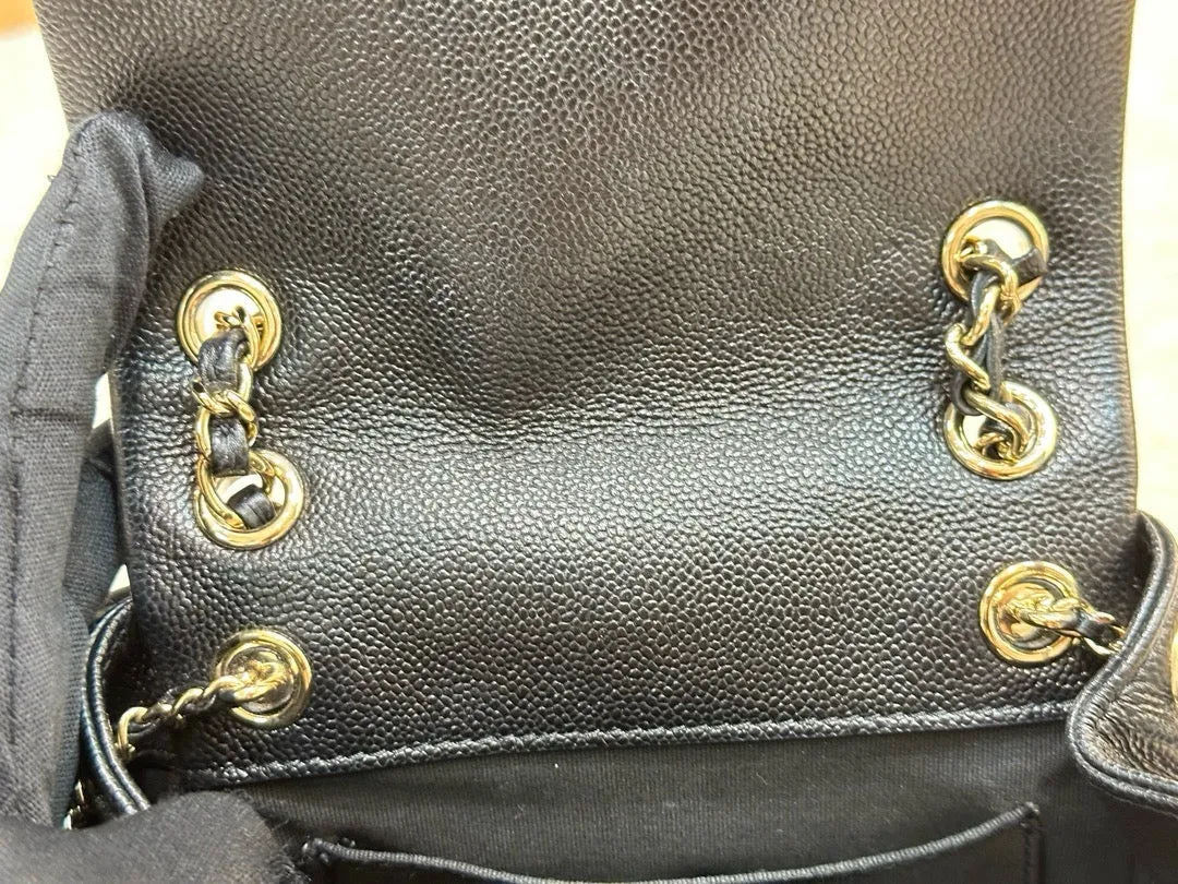 Chanel 23P Small Shiny Caviar Quilted Duma Pockets Drawstring Backpack Black GHW