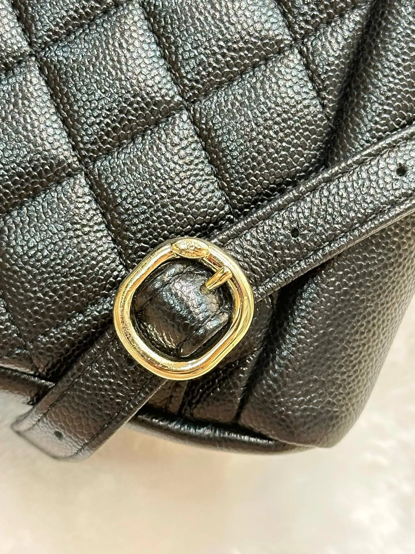 Chanel 23P Small Shiny Caviar Quilted Duma Pockets Drawstring Backpack Black GHW