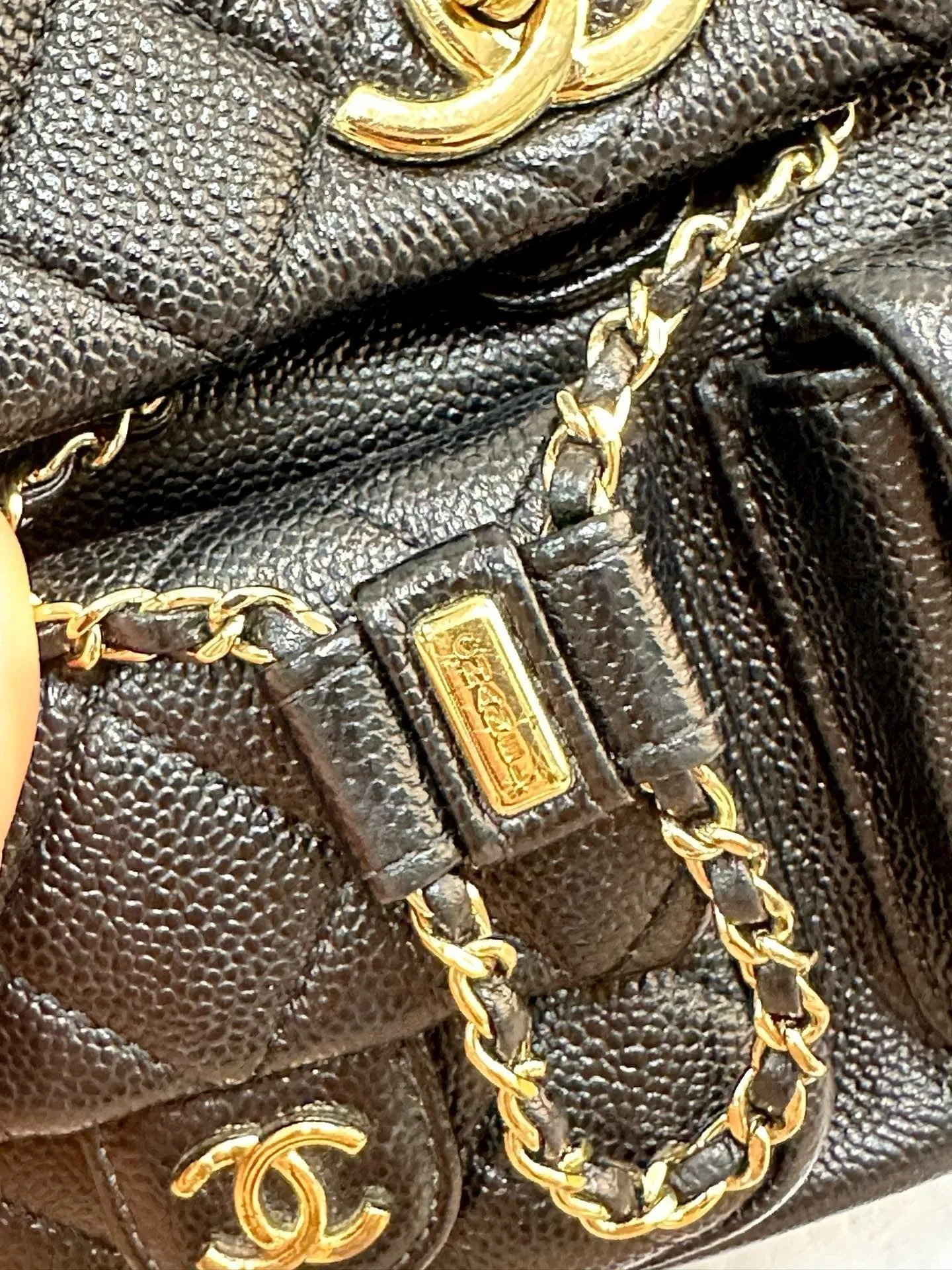 Chanel 23P Small Shiny Caviar Quilted Duma Pockets Drawstring Backpack Black GHW