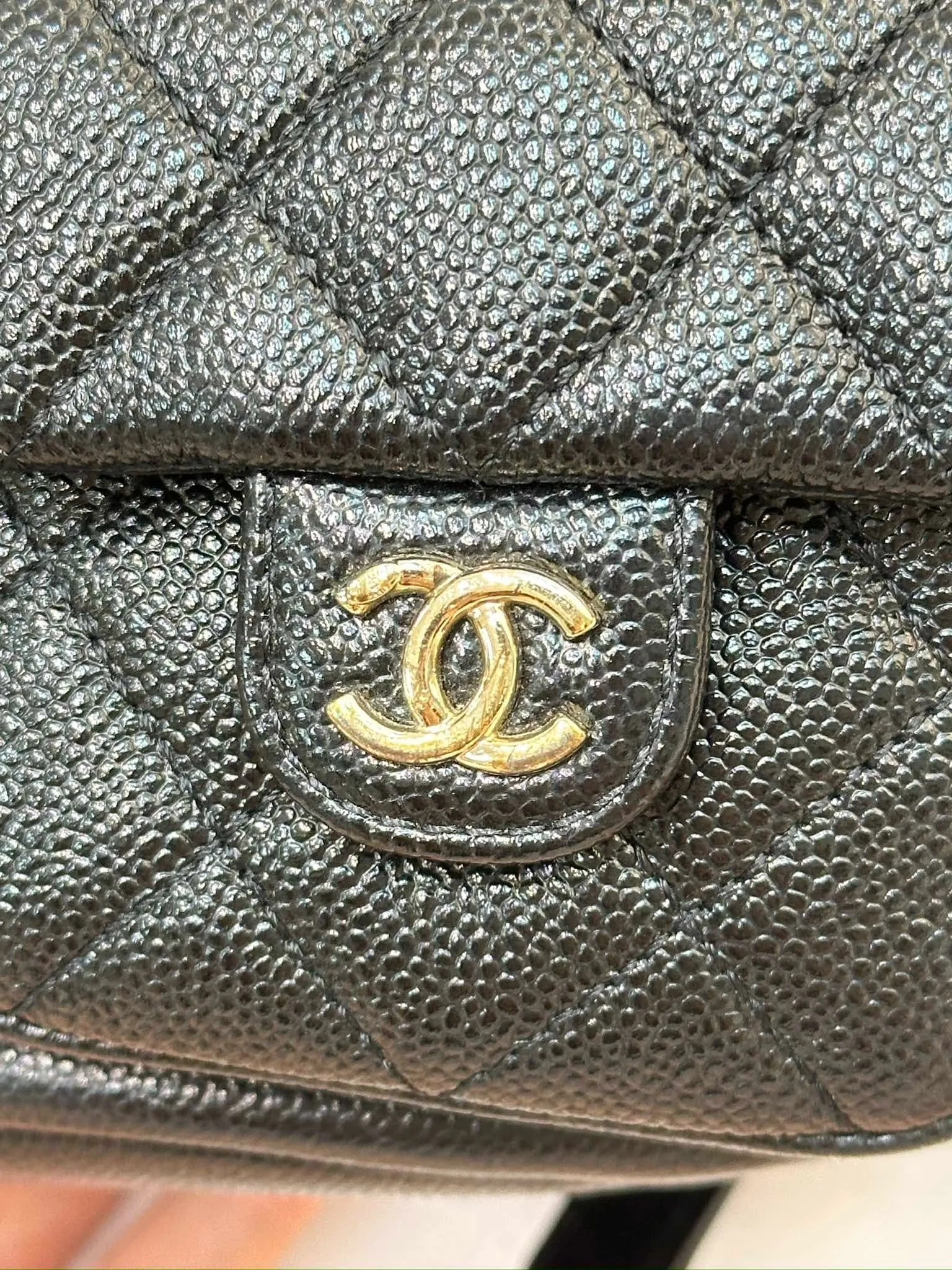 Chanel 23P Small Shiny Caviar Quilted Duma Pockets Drawstring Backpack Black GHW