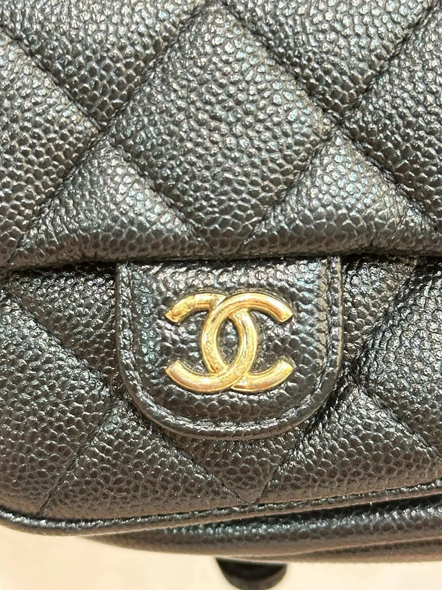 Chanel 23P Small Shiny Caviar Quilted Duma Pockets Drawstring Backpack Black GHW